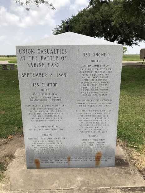 UNION CASUALTIES AT THE BATTLE OF SABINE PASS MEMORIAL