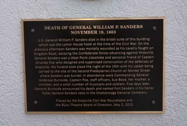 DEATH OF GENERAL WILLIAM P. SANDERS WAR MEMORIAL PLAQUE