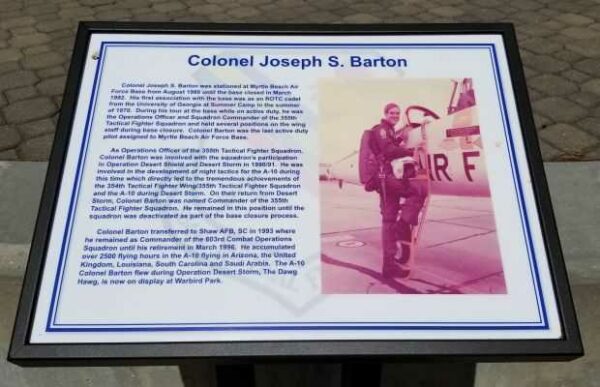 COLONEL JOSEPH S. BARTON WAR MEMORIAL AIRCRAFT PLAQUE