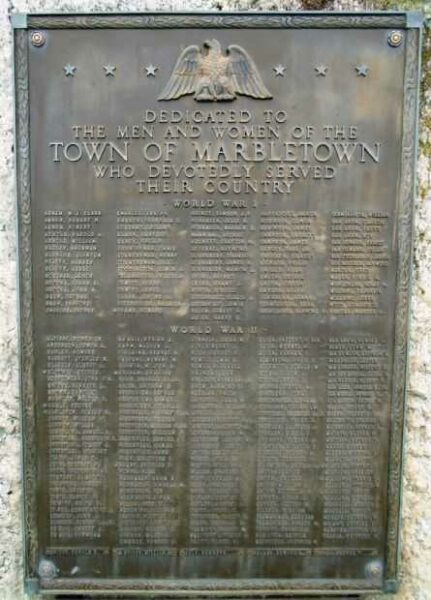 TOWN OF MARBLETOWN WAR VETERANS MEMORIAL PLAQUE A