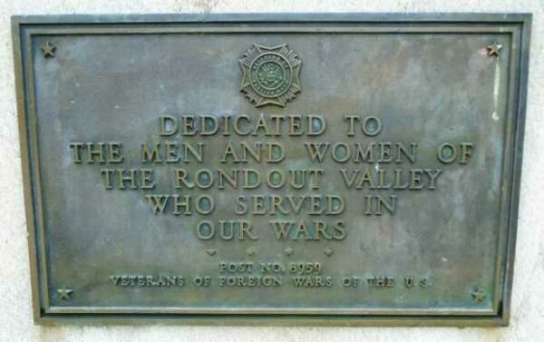 RONDOUT VALLEY WAR VETERANS MEMORIAL PLAQUE
