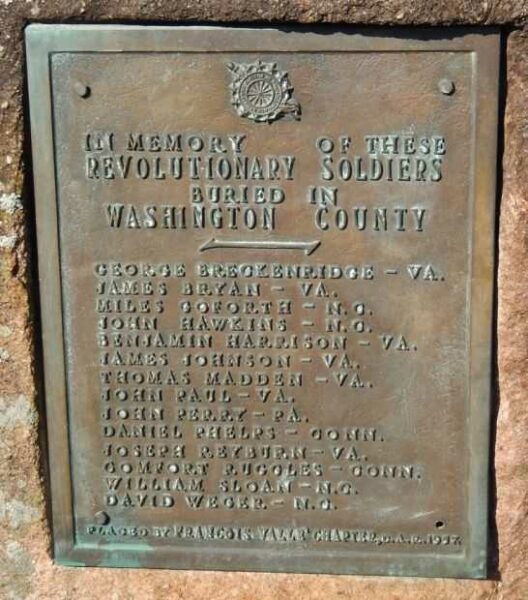 REVOLUTIONARY SOLDIERS BURIED IN WASHINGTON COUNTY MEMORIAL PLAQUE