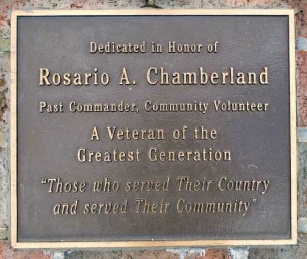 ROSARIO A. CHAMBERLAND WAR MEMORIAL PLAQUE