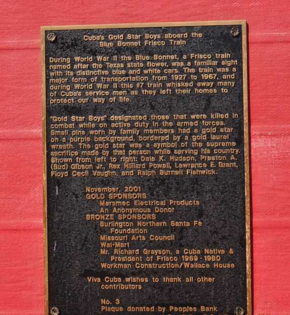 CUBA’S GOLD STAR BOYS ABOARD THE BLUE BONNET FRISCO TRAIN MEMORIAL PLAQUE