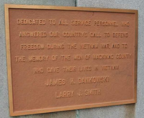 MACKINAC COUNTY SOLDIERS AND SAILORS WAR MEMORIAL PLAQUE D