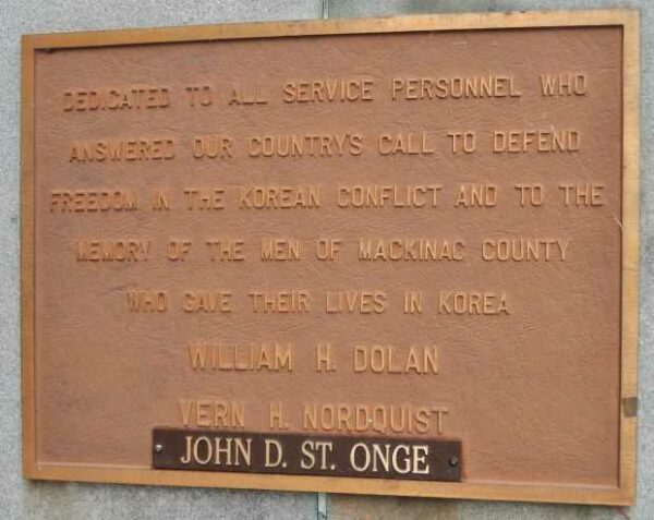 MACKINAC COUNTY SOLDIERS AND SAILORS WAR MEMORIAL PLAQUE C