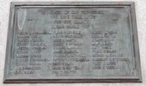 MACKINAC COUNTY SOLDIERS AND SAILORS WAR MEMORIAL PLAQUE B
