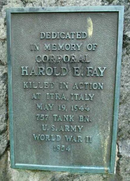 CORPORAL HAROLD E. FAY WAR MEMORIAL PLAQUE