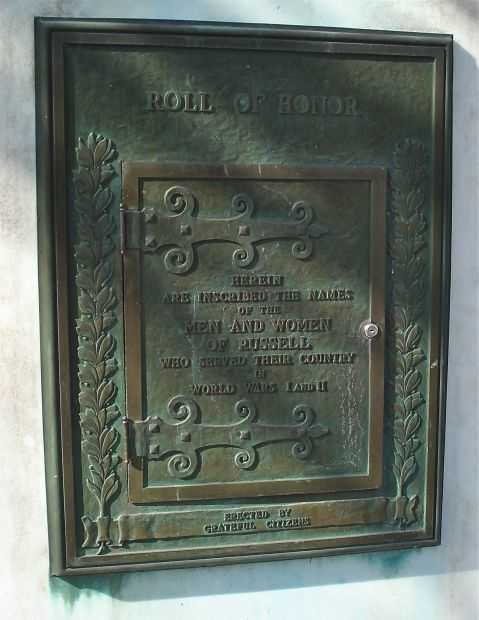 RUSSELL WORLD WARS I AND II HONOR ROLL MEMORIAL PLAQUE