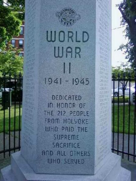 HOLYOKE WORLD WAR II MEMORIAL DEDICATION STONE