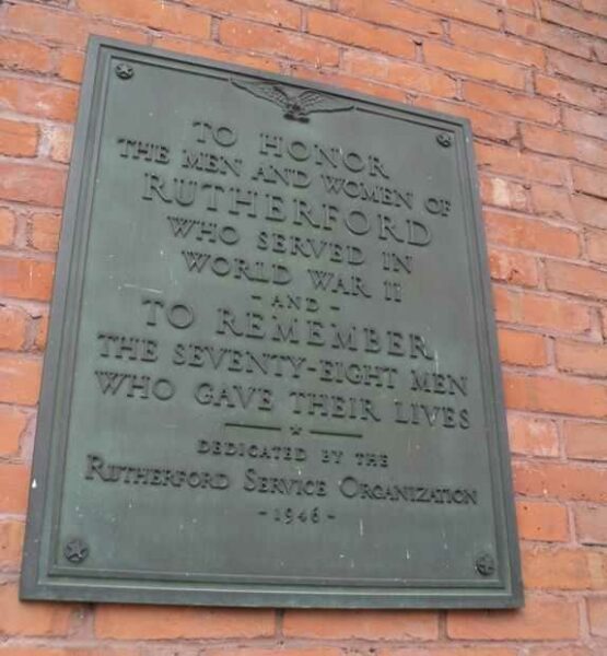 RUTHERFORD WORLD WAR II MEMORIAL PLAQUE