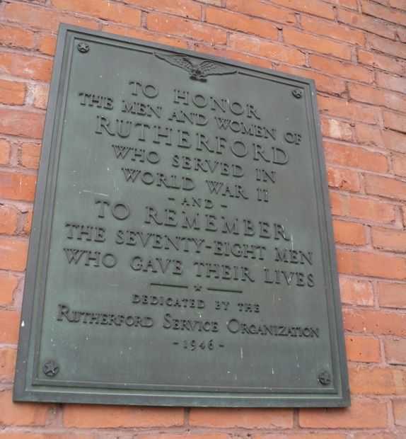 RUTHERFORD WORLD WAR II MEMORIAL PLAQUE