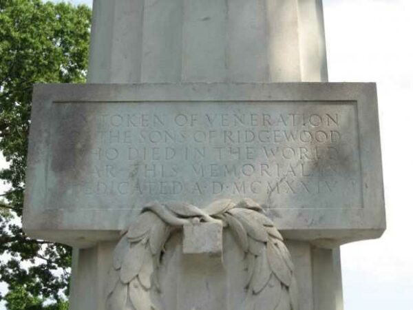 RIDGEWOOD WAR MEMORIAL DEDICATION STONE