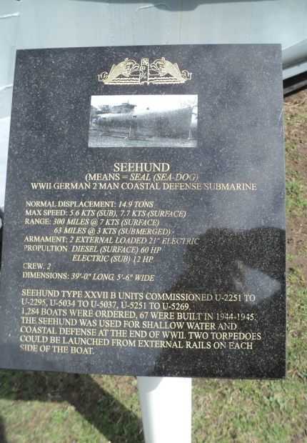 SEEHUND WAR MEMORIAL SUBMARINE PLAQUE