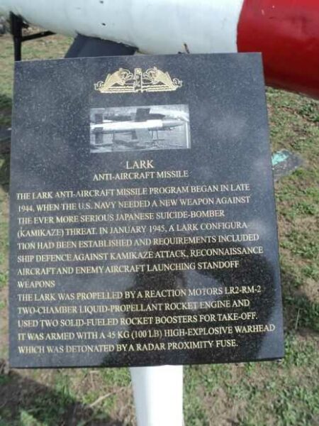 LARK ANTI-AIRCRAFT MISSILE WAR MEMORIAL PLAQUE
