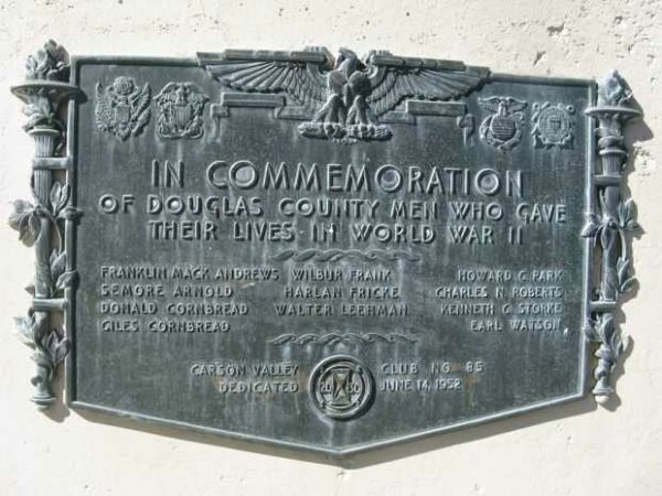 DOUGLAS COUNTY WORLD WAR II MEMORIAL FLAGPOLE PLAQUE