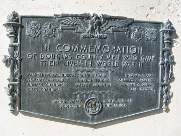 DOUGLAS COUNTY WORLD WAR II MEMORIAL FLAGPOLE PLAQUE