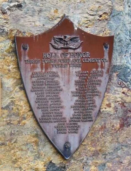 THREE FORKS PORTLAND CEMENT CO. WAR MEMORIAL PLAQUE A