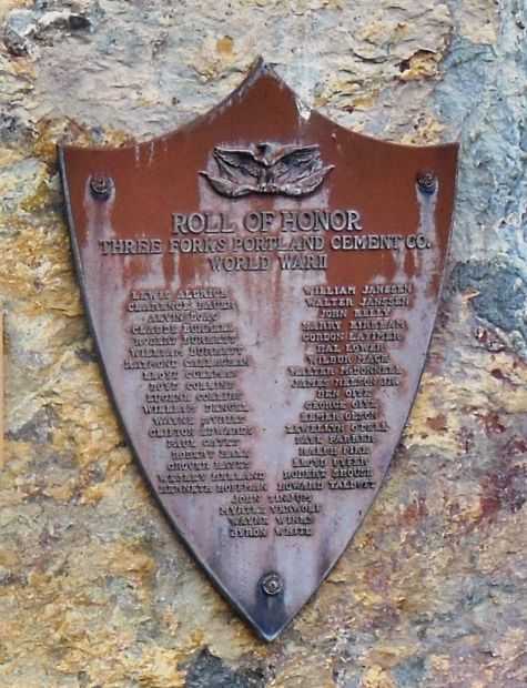 THREE FORKS PORTLAND CEMENT CO. WAR MEMORIAL PLAQUE A