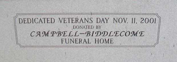 CAMPBELL-BIDDLECOME FUNERAL HOME WAR MEMORIAL DEDICATION STONE