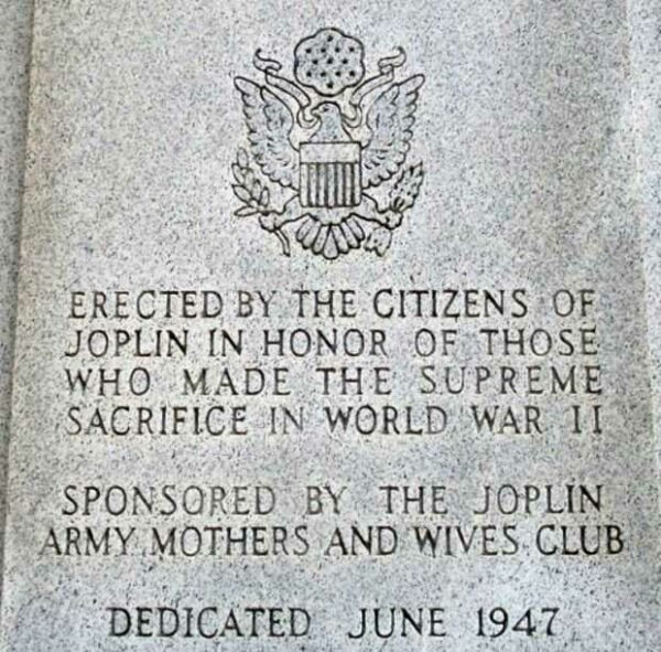 JOPLIN WORLD WAR II MEMORIAL DEDICATION STONE