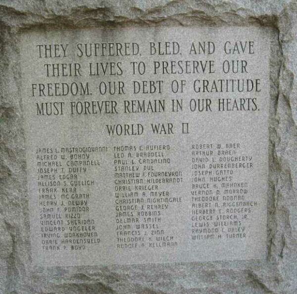 HAWTHORNE WORLD WAR II MEMORIAL CLOSE-UP