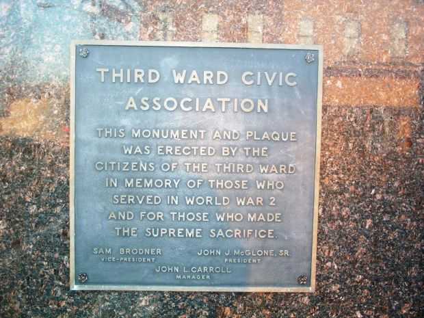 THIRD WARD CIVIC ASSOCIATION WAR MEMORIAL PLAQUE