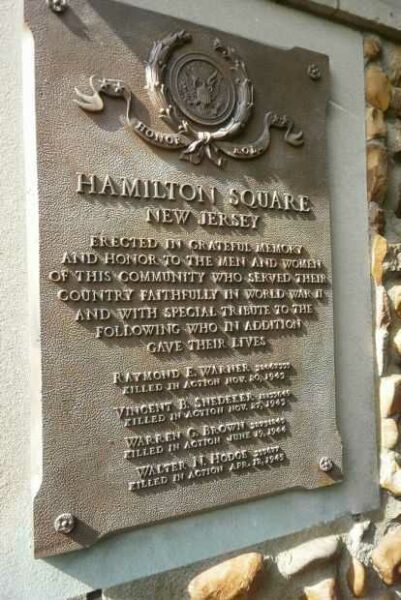 HAMILTON SQUARE AND HAMILTON TOWNSHIP WAR VETERANS MEMORIAL PLAQUE A