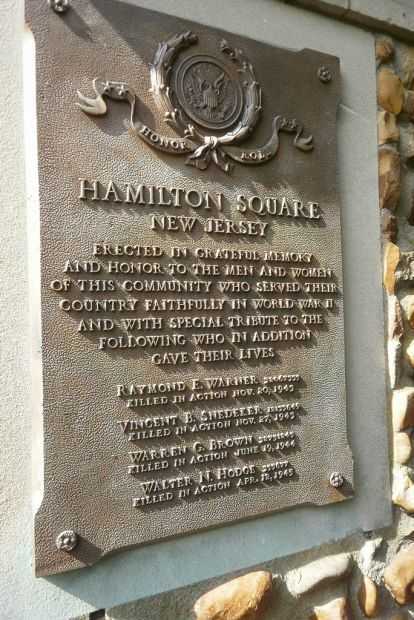 HAMILTON SQUARE AND HAMILTON TOWNSHIP WAR VETERANS MEMORIAL PLAQUE A