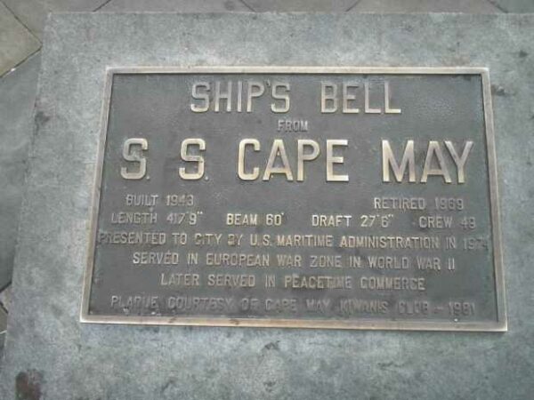 SHIPS BELL FROM S.S. CAPE MAY MEMORIAL PLAQUE