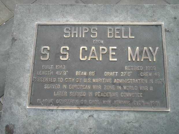 SHIPS BELL FROM S.S. CAPE MAY MEMORIAL PLAQUE