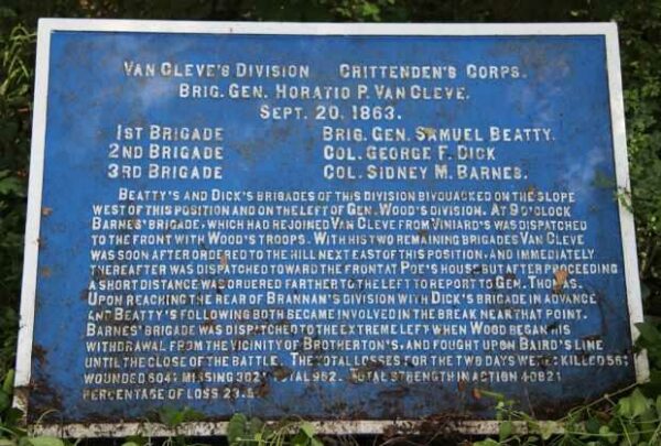 VAN CLEVE’S DIVISION CRITTEN DEN’S CORPS WAR MEMORIAL PLAQUE