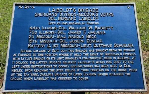 LAIBOLDT’S BRIGADE WAR MEMORIAL PLAQUE SEPT. 20, 1863, MORNING