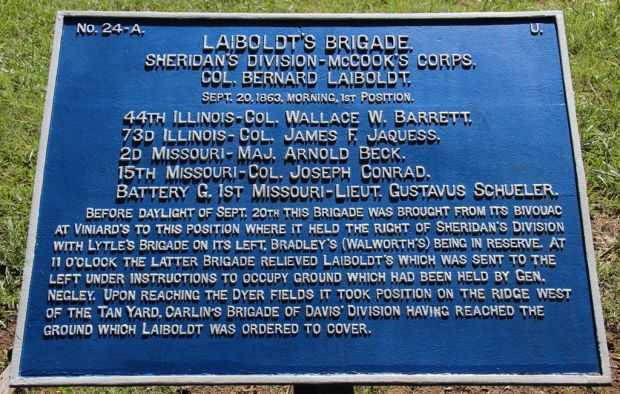 LAIBOLDT’S BRIGADE WAR MEMORIAL PLAQUE SEPT. 20, 1863, MORNING
