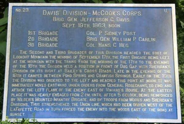 DAVIS’ DIVISION-MCCOOK’S CORPS WAR MEMORIAL PLAQUE
