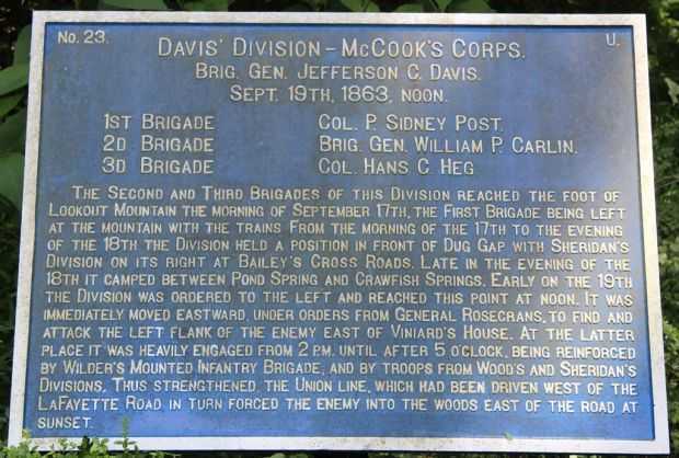 DAVIS’ DIVISION-MCCOOK’S CORPS WAR MEMORIAL PLAQUE