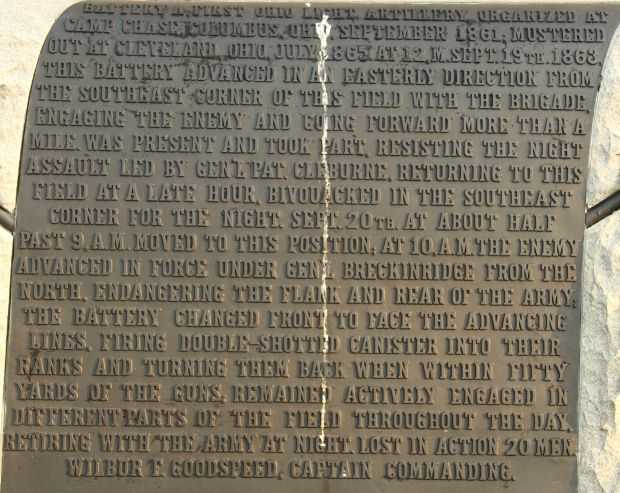 CAPT. GOODSPEED;S BATTERY A WAR MEMORIAL PLAQUE