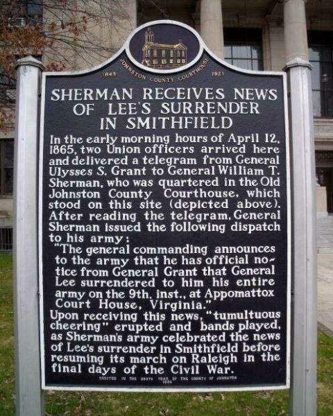 SHERMAN RECEIVES NEWS OF LEE’S SURRENDER MEMORIAL MARKER