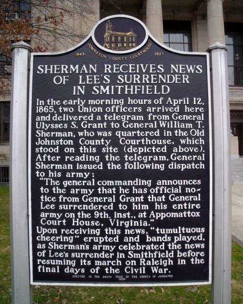 SHERMAN RECEIVES NEWS OF LEE’S SURRENDER MEMORIAL MARKER