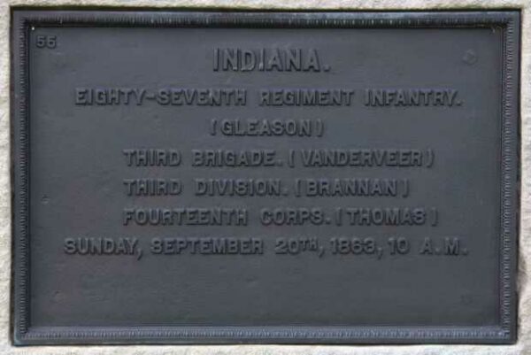 INDIANA EIGHTY-SEVENTH REGIMENT INFANTRY WAR MEMORIAL PLAQUE