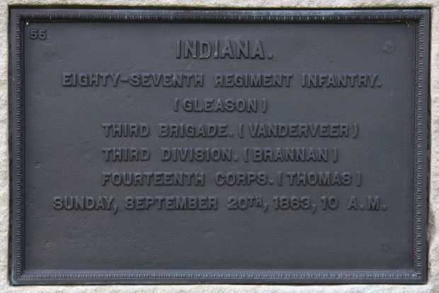 INDIANA EIGHTY-SEVENTH REGIMENT INFANTRY WAR MEMORIAL PLAQUE