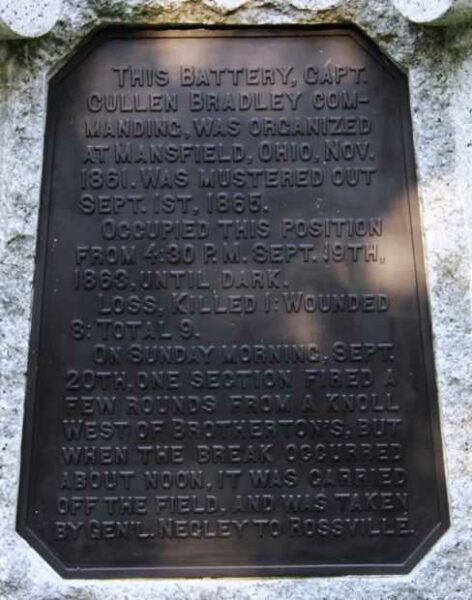6TH OHIO BATTERY WAR MEMORIAL BACK PLAQUE