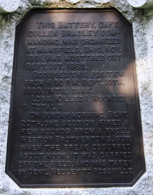 6TH OHIO BATTERY WAR MEMORIAL BACK PLAQUE