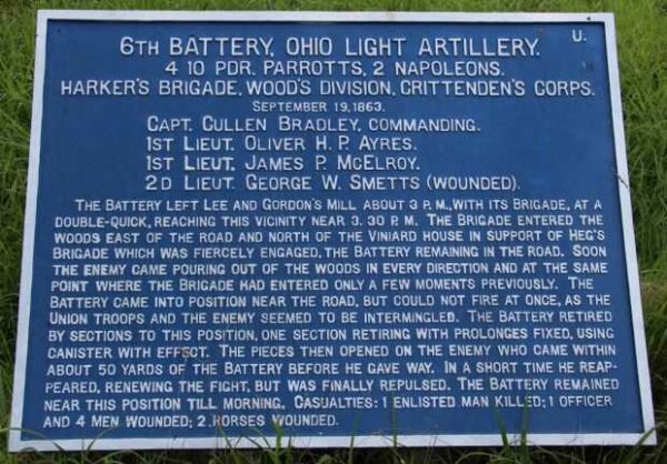 6TH BATTERY OHIO LIGHT ARTILLERY WAR MEMORIAL PLAQUE