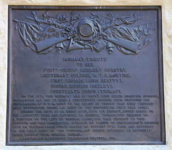 42ND INDIANA INFANTRY WAR MEMORIAL BACK PLAQUE
