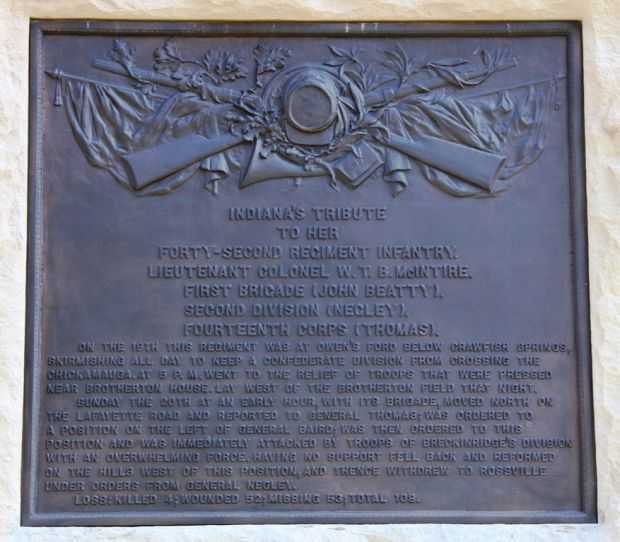 42ND INDIANA INFANTRY WAR MEMORIAL BACK PLAQUE