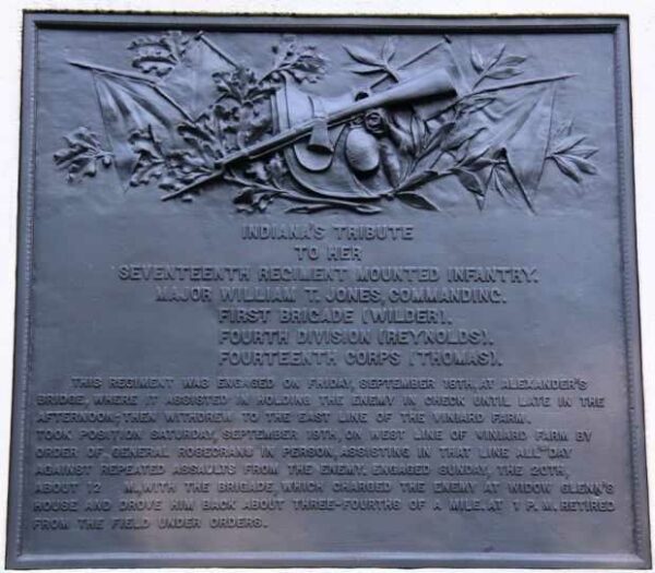17TH REG’T INDIANA MOUNTED INFT’Y WAR MEMORIAL PLAQUE
