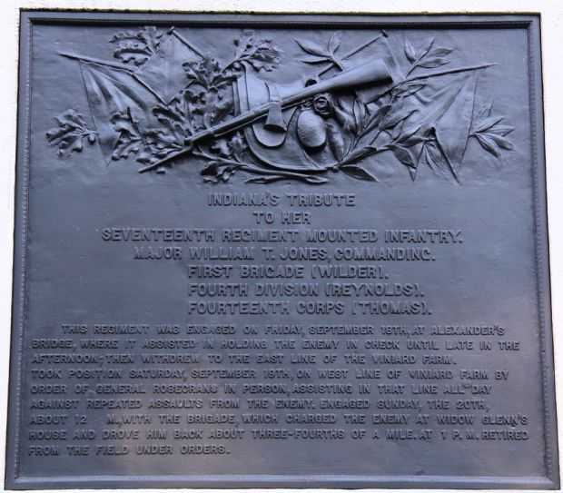 17TH REG’T INDIANA MOUNTED INFT’Y WAR MEMORIAL PLAQUE