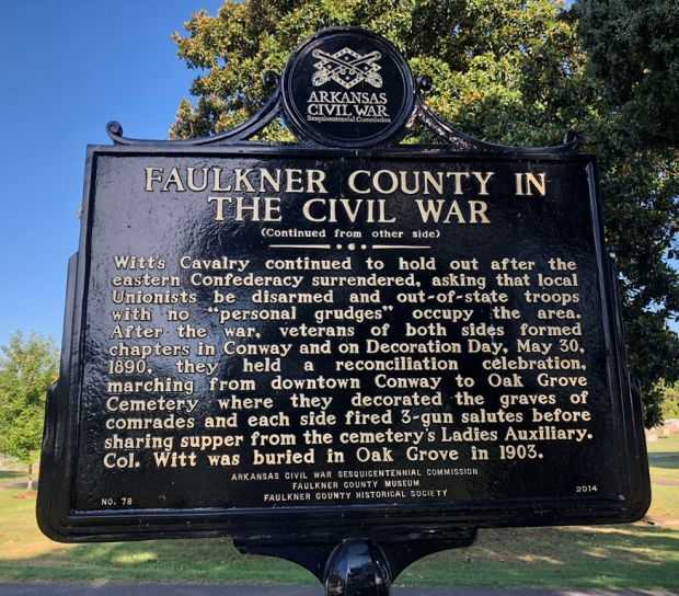 FAULKNER COUNTY IN THE CIVIL WAR MEMORIAL MARKER BACK