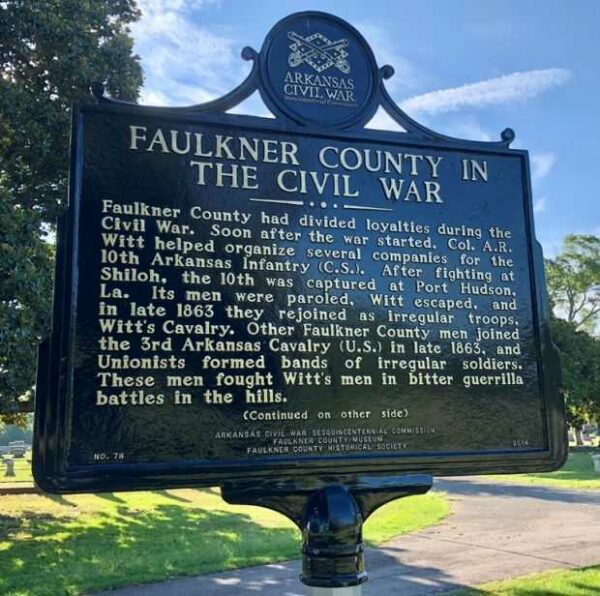 FAULKNER COUNTY IN THE CIVIL WAR MEMORIAL MARKER FRONT